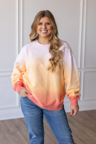 SOUTHERN SUNSET OMBRE CORDED CREWS Sweatshirt Moon Ryder Corded YELLOW/ORANGE EXTRA SMALL