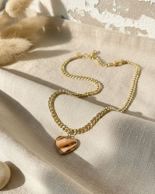 CHUNKY CHAIN WITH HEART CHARM NECKLACE - 18k plate Jewelry Laurel + August