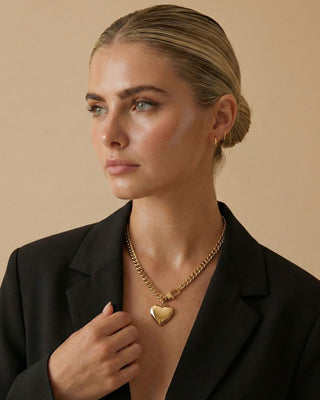CHUNKY CHAIN WITH HEART CHARM NECKLACE - 18k plate Jewelry Laurel + August