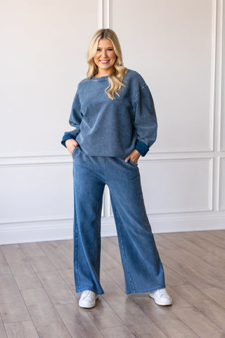 CORDED STRAIGHT LEG PANT -NAVY Bottom Moon Ryder Corded