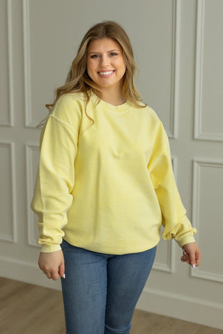 PALE BANANA- Essential Luxe Corded Crew Sweatshirt