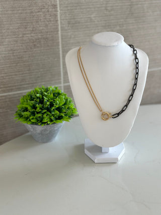 Black Double Chain Link Gold Necklace Jewelry Closeout