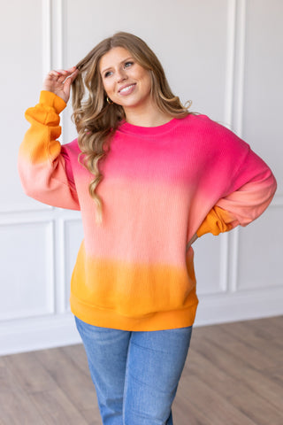 OMBRE COZY CORD SWEATSHIRT -PINK/ORANGE