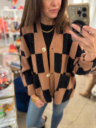 CHECKERBOARD CARDIGAN Sweaters Moon Ryder Capsule SM/MED