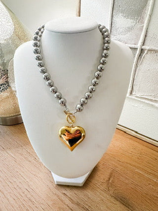 Two Tone Heart Necklace with Bead Chain - 18K plate Jewelry Laurel + August
