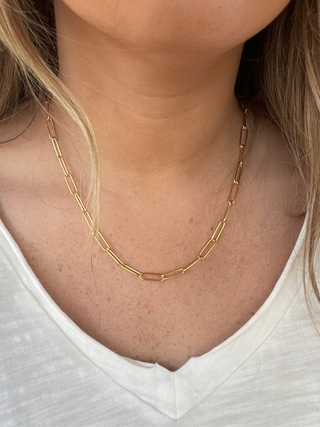 18k Gold Plate Medium Paper Clip Necklace Jewelry Laurel + August