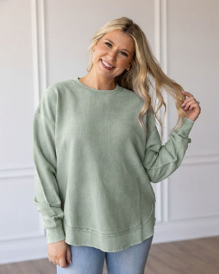 SHALE GREEN - ROUND BOTTOM CORDED CREW Sweatshirt Moon Ryder Corded SMALL