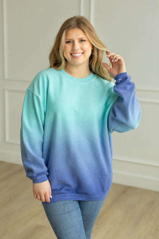 TEAL/BLUE - DIP DYE CORDED CREW Sweatshirt Moon Ryder Corded SMALL TEAL/BLUE
