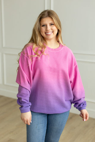 PINK/PURPLE - DIP DYE CORDED CREW Sweatshirt Moon Ryder Corded SMALL PINK/PURPLE