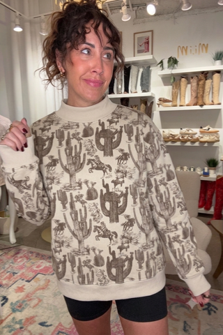 Printed Mockneck Sweatshirt- Cowgirl Sweatshirt Moon Ryder Active SM