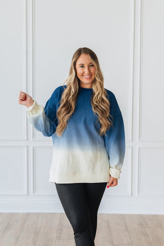 OMBRE COZY CORD SWEATSHIRT -NAVY/EGGNOG