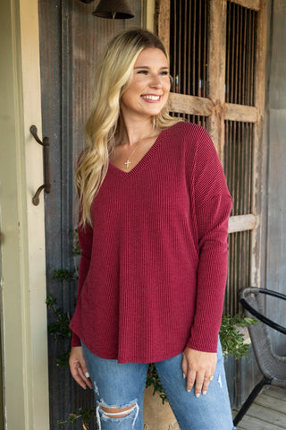 WAVE RIB LONG SLEEVE TEE Moon Ryder Capsule SMALL BURGUNDY