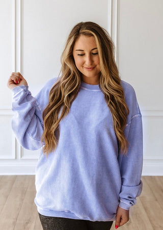 PERIWINKLE  Essential Luxe Corded Crew Sweatshirt