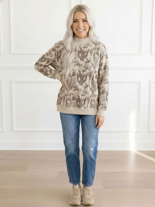 Printed Mockneck Sweatshirt- Cowgirl Sweatshirt Moon Ryder Active SM