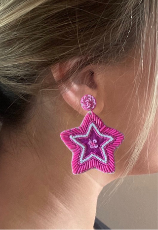 BRIGHT BEADED EARRINGS Jewelry Closeout PINK STAR