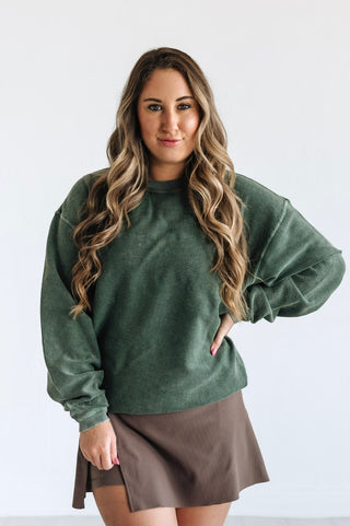 OLIVE GREEN - Essential Luxe Corded Crew Sweatshirt