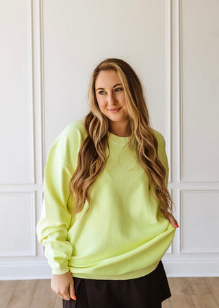 NEON YELLOW Essential Luxe Corded Crew Sweatshirt