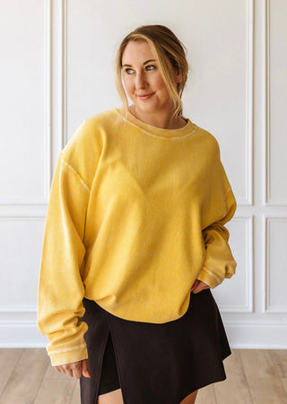 GOLD - Essential Luxe Corded Crew Sweatshirt