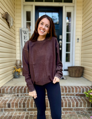 ESSENTIAL LUX CORDED CREW COLLECTION - DARK CHOCOLATE Sweatshirt Moon Ryder Corded