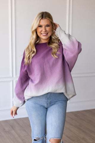 OMBRE CORDED CREWS- ITALIAN PLUM/ICE GREY Sweatshirt Moon Ryder Corded EXTRA SMALL