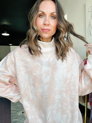 Printed Mockneck Sweatshirt-Coral Camo Sweatshirt Moon Ryder Active