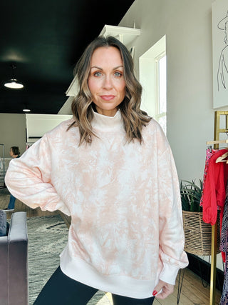 Printed Mockneck Sweatshirt-Coral Camo Sweatshirt Moon Ryder Active