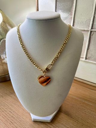 CHUNKY CHAIN WITH HEART CHARM NECKLACE - 18k plate Jewelry Laurel + August
