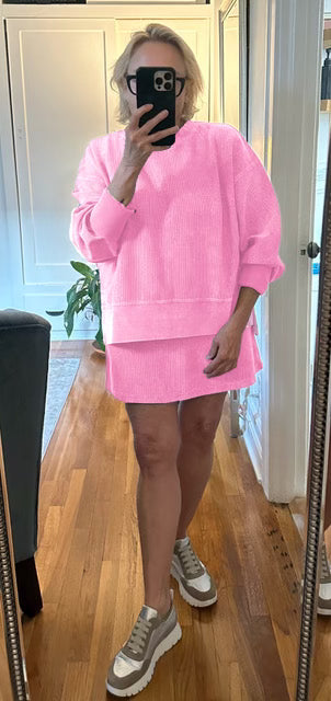 CORDED SKORT - NEON PINK Tops Moon Ryder Corded