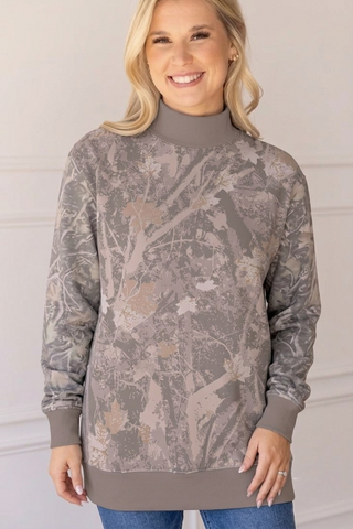 Woodsy Camo Print Mockneck Sweatshirt Sweatshirt Moon Ryder Active SM