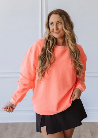 CORAL - Essential Luxe Corded Crew Sweatshirt