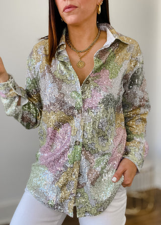 Green Floral Sequin Shirt