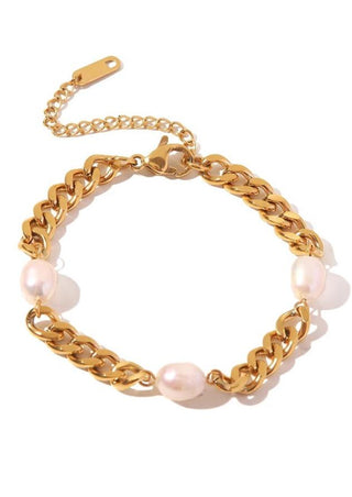 Pearl 18k Gold Plated Chunky Bracelet